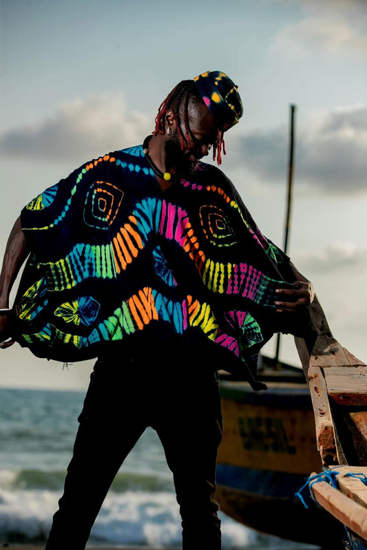 Cape Artisanale mixte - Colors en Tissu Kita 100% Coton Tissé et Teint à la Main Taille Unique